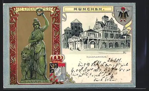 Passepartout-Lithographie München, Bavaria, Künstlerhaus, Wappen