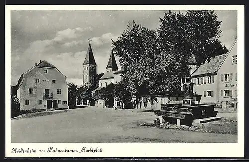 AK Heidenheim am Hahnenkamm, Marktplatz mit Rathaus, Bäckerei, Brunnen, Kirche