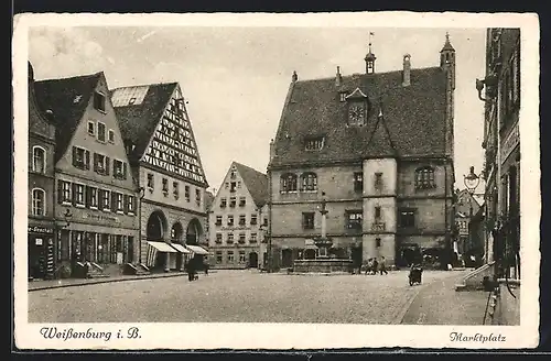 AK Weissenburg i. B., Marktplatz mit Geschäften