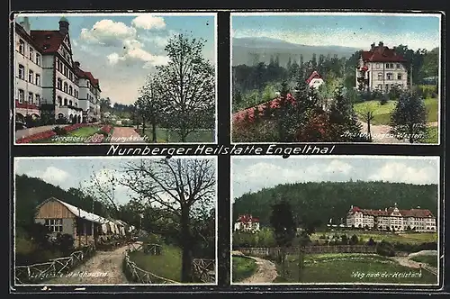 AK Engelthal, Nürnberger Heilstätte, Liegehalle Waldhaus, Terrasse vor dem Hauptgebäude, Ansicht gegen Westen