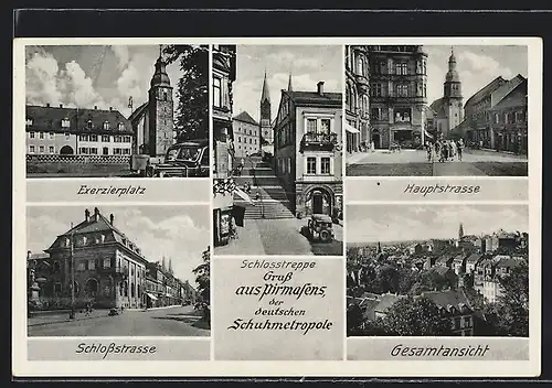 AK Pirmasens, Schlosstreppe, Exerzierplatz, Hauptstrasse