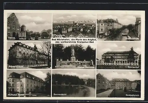 AK Bad Wörishofen, Panorama der Stadt, am Casino, Sebastianeum, Kurhotel Sproll, Sonnenhof