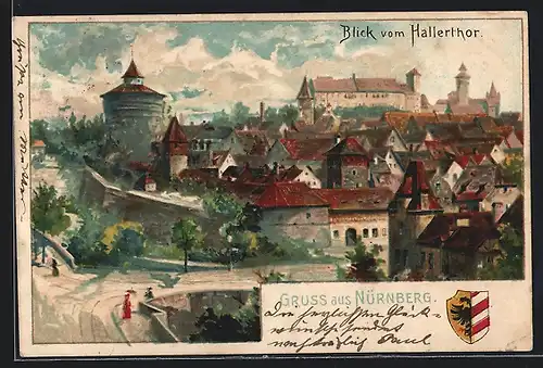 Lithographie Nürnberg, Blick vom Hallertor