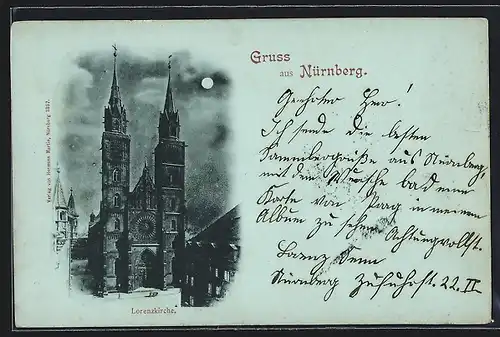 Mondschein-AK Nürnberg, Partie an der Lorenzkirche