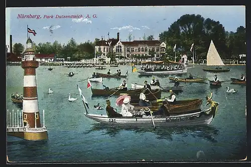 AK Nürnberg, Ruderboote im Park Dutzendteich
