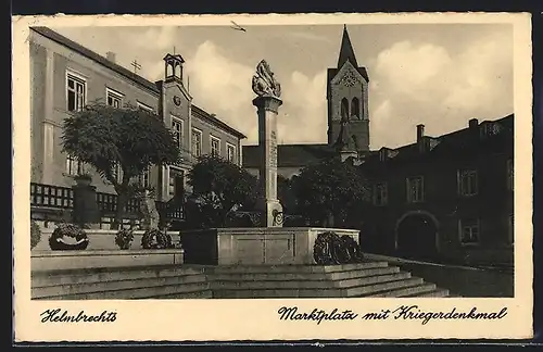 AK Helmbrechts, Marktplatz mit Kriegerdenkmal