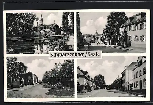 AK Schwarzenbach /Saale, Ortsansichten mit Teichpartie
