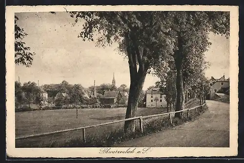 AK Schwarzenbach a. S., Strassenpartie mit Kirche