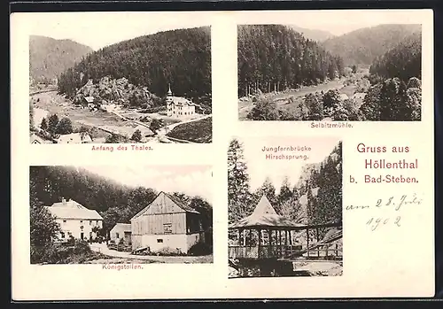 AK Höllental, Jungfernbrücke Hirschsprung, Selbitzmühle, Königsstollen