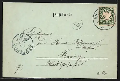 Mondschein-AK Würzburg, Totalansicht aus der Vogelschau