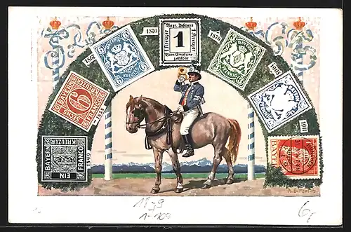 AK König Ludwig III. v. Bayern, Portrait mit Kranz, Briefmarken, Ganzsache Bayern