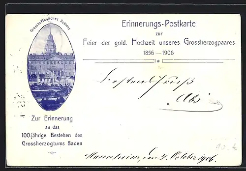 AK 100-Jähriges Bestehen des Grossherzogtums Baden 1906, Ganzsache