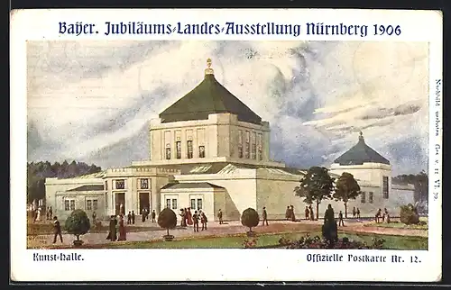Künstler-AK Nürnberg, Bayer. Jubiläums Ausstellung 1906, Kunst-Halle, Ganzsache Bayern