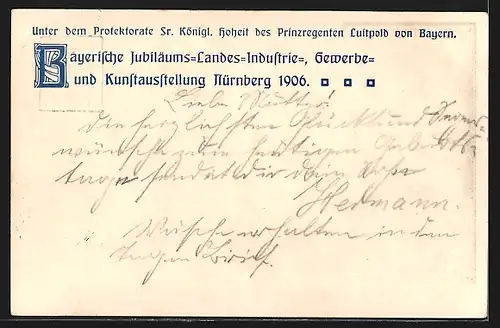 AK Nürnberg, Jubiläums-Ausstellung 1906, Ganzsache Bayern