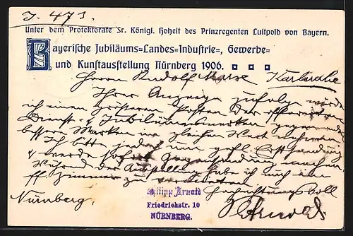 AK Nürnberg, Jubiläums-Ausstellung 1906, Ganzsache Bayern