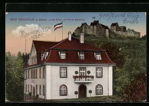 AK Bad Neuhaus /Saale, Villa Else mit Ruine Salzburg