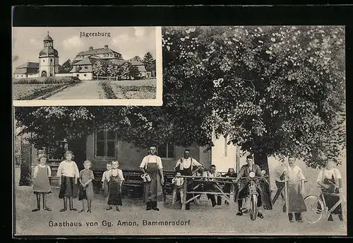 AK Bammersdorf, Gasthaus von Gg. Amon mit Gartenlokal, Jägersburg