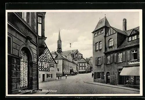 AK Münchberg, Innere Bahnhofsstrasse mit Geschäften, Philipp Treppmann, Schokoladen