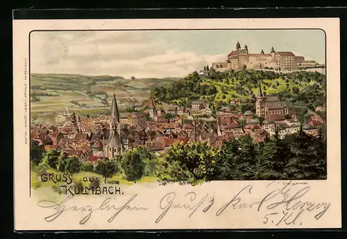 Künstler-AK Kulmbach, Totalansicht mit Schloss