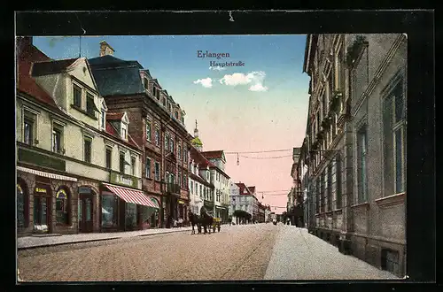 AK Erlangen, Blick in die Hauptstrasse, Pferdekutsche