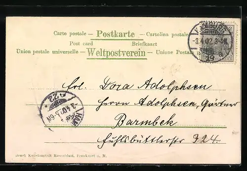 Passepartout-Lithographie Hamburg, Rathaus in einer Muschel