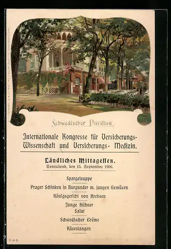 Lithographie Berlin, Gasthof Schwedischer Pavillon, Internationaler Kongress für Versicherungswissenschaft und Medizin