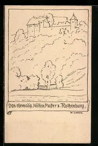 Künstler-AK Rothenburg, Blick auf ehemaliges Nonnen Kloster
