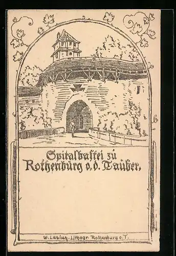 Künstler-AK Rothenburg o. d. Tauber, An der Spitalbastei