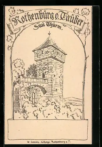 Künstler-AK Rothenburg o. Tauber, Am Sau Thurm