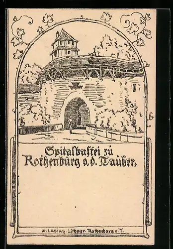 Künstler-AK Rothenburg o. d. Tauber, An der Spitalbastei