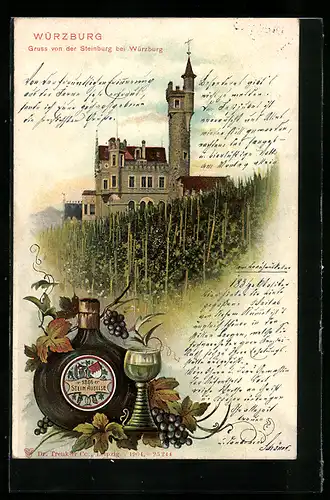 AK Würzburg, Steinburg und Wein Stein Auslese