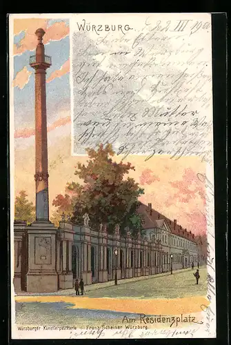Künstler-AK Würzburg, am Residenzplatz