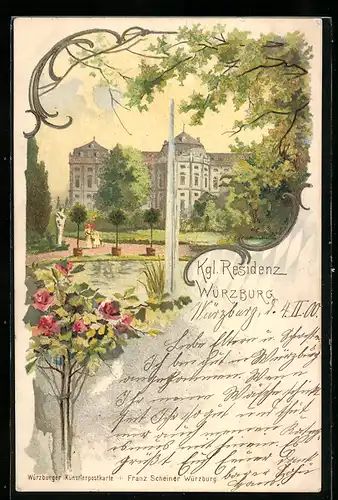 Lithographie Würzburg, Königliche Residenz