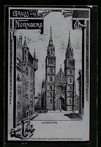 Metallfolie-AK Nürnberg, Blick auf die Lorenzkirche