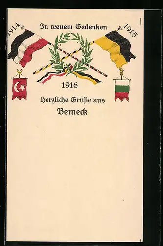 AK Berneck, Gedenken an gefallene Soldaten 1914-1916, Flaggen