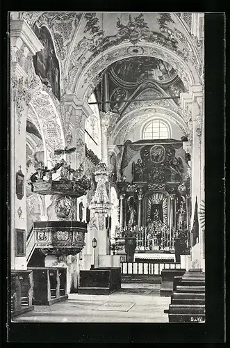 AK Ossiach, Innenansicht der Stiftskirche mit Gnadenbild