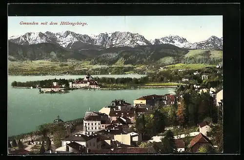 AK Gmunden, Panorama mit dem Höllengebirge