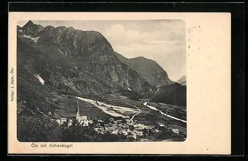 AK Ötz, Ortsansicht mit Achenkogel