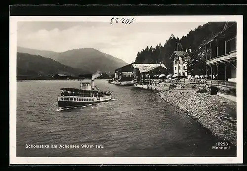 AK Scholastika /Tirol, Dampfer auf dem Achensee