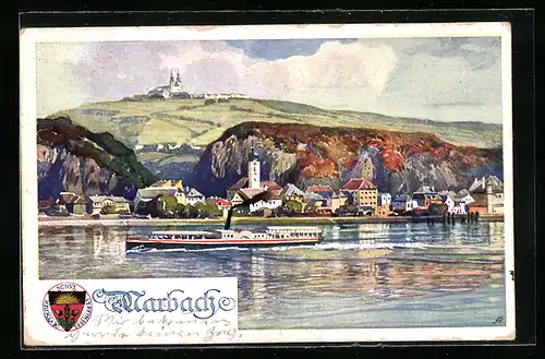 AK Deutscher Schulverein NR 287: Marbach, Dampfer vor dem Ort