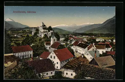 AK Arnoldstein, Ortsansicht mit Burgruine