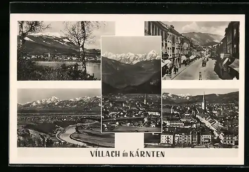 AK Villach in Kärnten, Strassenpartie mit Geschäften, Ortsansicht