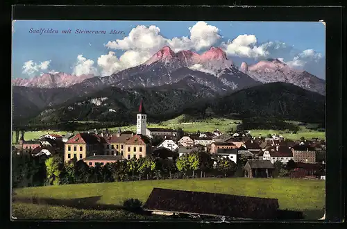AK Saalfelden, Ortsansicht mit Steinernem Meer