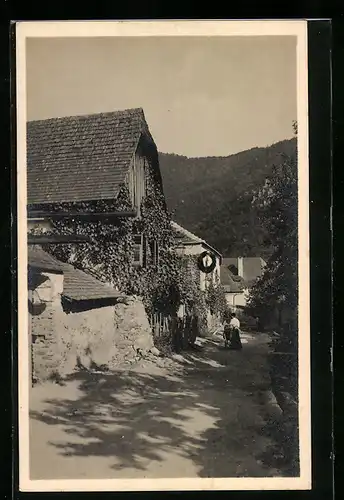 AK Wösendorf i.d. Wachau, Ortspartie mit Spaziergängerin