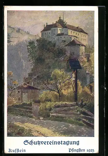 Künstler-AK Kufstein, Schutzvereinstagung Pfingsten 1925, Ortsansicht