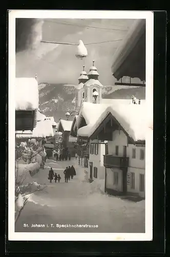 AK St. Johann i. T., Speckbacherstrasse im Winterkleid