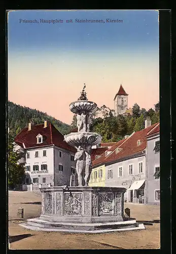 AK Friesach, Hauptplatz mit Steinbrunnen