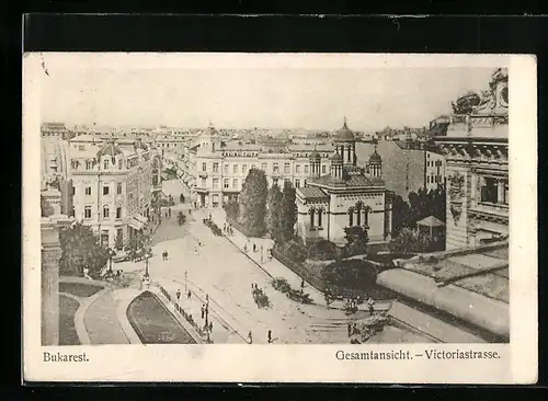 AK Bukarest, Viktoriastrasse aus der Vogelschau