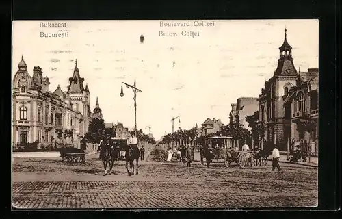 AK Bukarest, Boulevard Coltzei mit Reiterinnen