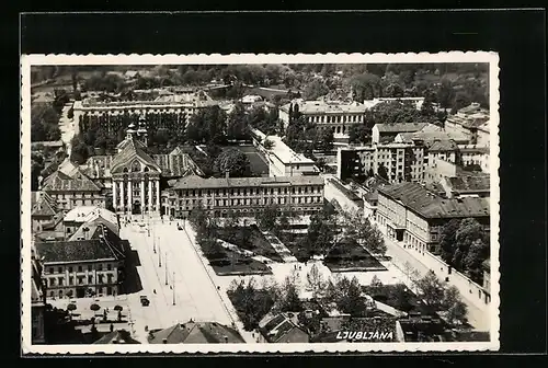 AK Ljubljana, Teilansicht mit Parkanlage aus der Vogelschau